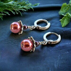 Red and Purple Pearl with Silver Accent Earrings